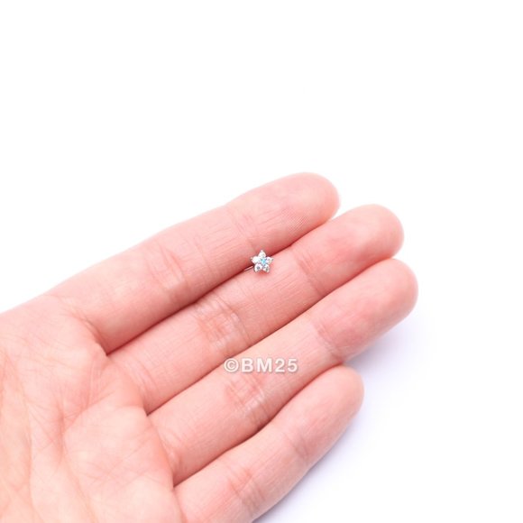 14 Karat White Gold Fire Opal Multi-Gem Sparkle Flower Top L-Shaped Nose Ring - Picture 2 of 5